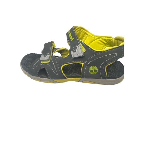 Timberland Boys Size 5 Sandals Gray with Yellow Interior Velcro Closure Adventur - Picture 6 of 9